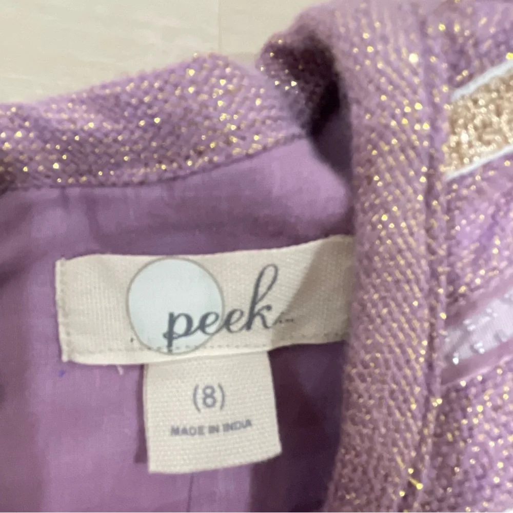 NWT Peek Girl’s Size 8 Dress Purple Gold Shimmer  Short Sleeves Metallic Easter